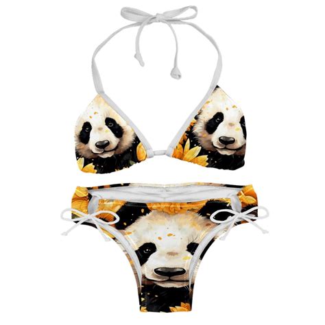 Panda Sunflower Swimwear Bikini Set With Detachable Sponge Adjustable