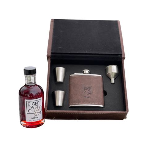 Personalised 6 Oz Hip Flask T Set And Sloe Gin 200ml Bottle The New