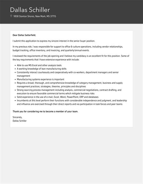 Senior Buyer Cover Letter Velvet Jobs