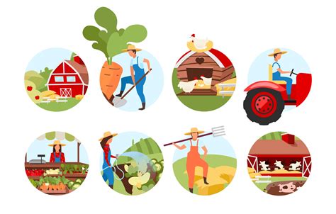 Farming Flat Concept Icons Set Livestock And Cattle Farm Agriculture