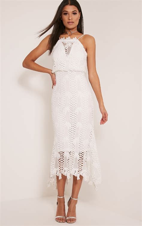 Reeya White Lace Midaxi Dress Dresses Prettylittlething