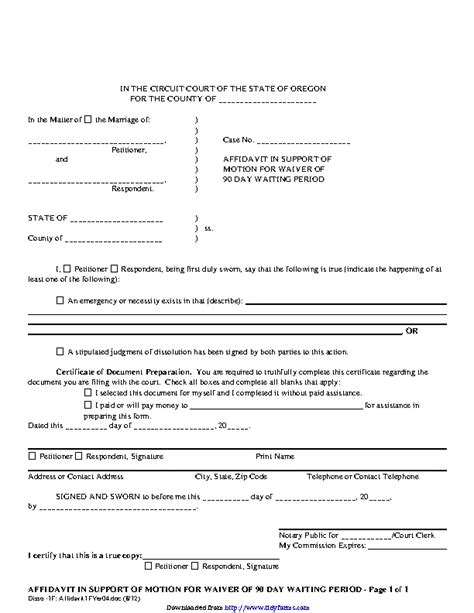 Oregon Affidavit In Support Of Motion For Waiver Form PDFSimpli