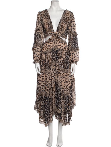 Zimmermann Animal Print Midi Length Dress Brown Dresses Clothing