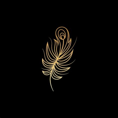 Premium Vector Golden Peacock Feather Logo With Luxury Line Art Design Style