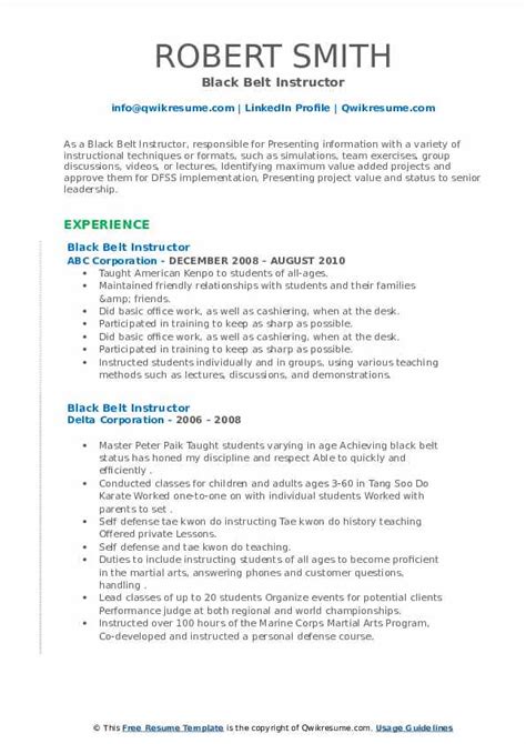 Black Belt Instructor Resume Samples Qwikresume