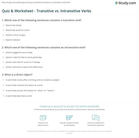 Transitive And Intransitive Verb Worksheet E