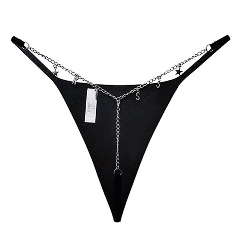 Metal Chain Sexy Thongs Transparent Lace Women S Underwear Letter Thin Cotton Panties Sex String