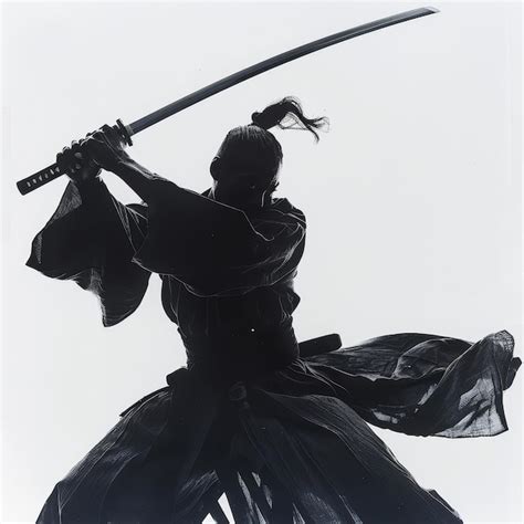 Silhouette Of A Samurai With Katana Sword On White Background Premium