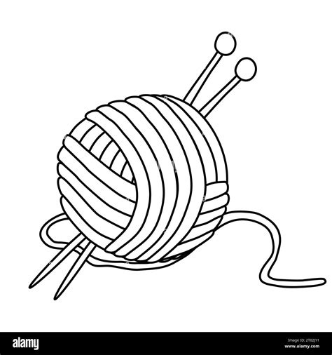 Ball Of Yarn And Knitting Needles Hobby Or Diy Design Element Doodle