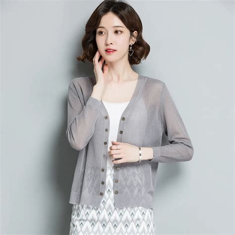 Linen Thin Cardigan 2019 New Spring Summer Women Knit Sweater Sweet V