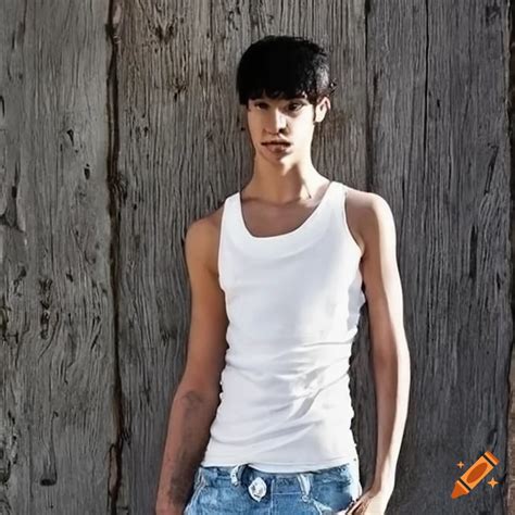 Black Hair Skinny Male White Sleeveless Top On Craiyon