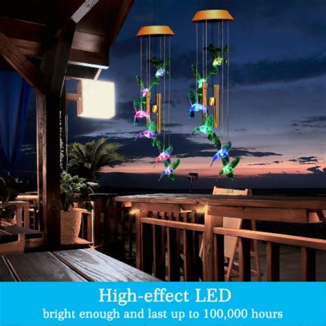 Solar Color Changing LED Hummingbird Wind Chimes Light Tubes Bells Lamp