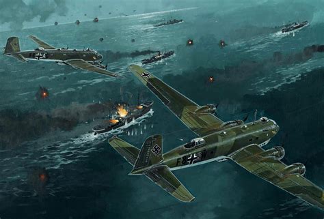 Fighter Planes And War Ships Painting World War Ii Airplane Aircraft