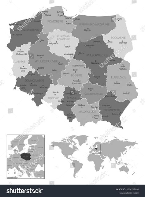 Poland Highly Detailed Black White Map Stock Vector Royalty Free