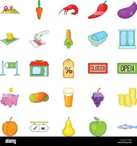 Food Court Icons Set Cartoon Style Stock Vector Image Art Alamy