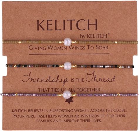 Kelitch Women Pearl Seed Bead Bracelets Strand Thin Rope Handmade Woven