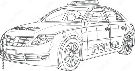 Police car realistic sketch template. Cartoon vector illustration in ...