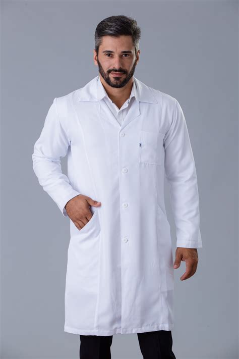 Jaleco Masculino Branco Manga Longa Gola Esporte Gabardine Alto