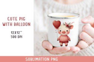 Cute Pig With Heart Shaped Balloon Png Graphic By Nadinestore