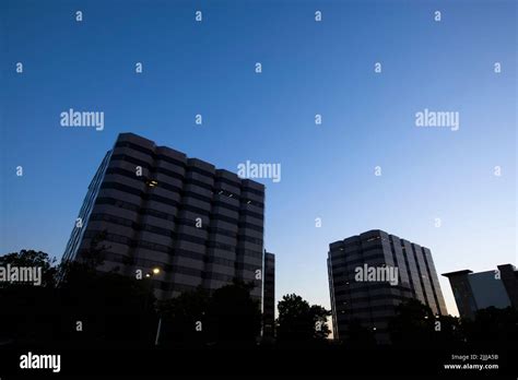 Sunset View Of The Downtown City Skyline Of Orange Countys Costa Mesa