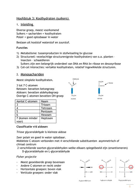 Samenvatting Biomoleculen En Cellen H3 Hoofdstuk 3 Koolhydraten