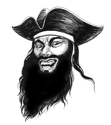 Cabeza De Pirata Enojado Dibujo A Tinta En Blanco Y Negro Foto Premium