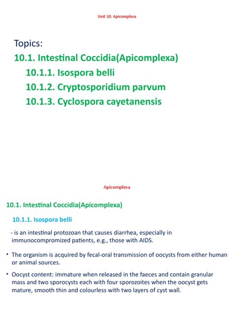 Unit 10. Apicomplexa | PDF | Medicine | Health Sciences