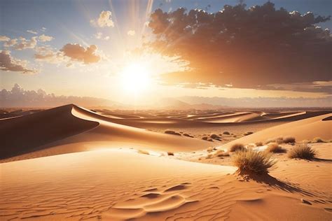 Premium AI Image A Vast Windswept Desert With Shifting Sand Dunes And