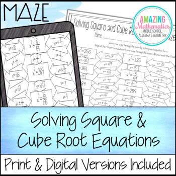 Solving Square And Cube Root Equations Worksheet Maze Activity