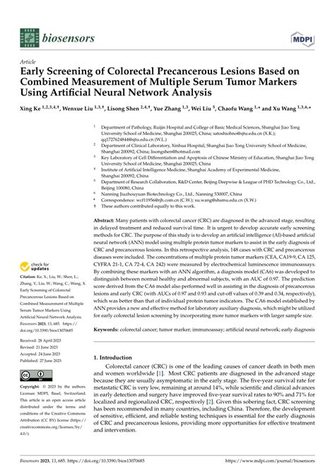 Pdf Early Screening Of Colorectal Precancerous Lesions Based On