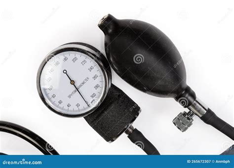 Mechanical Aneroid Sphygmomanometer With Stethoscope On A White