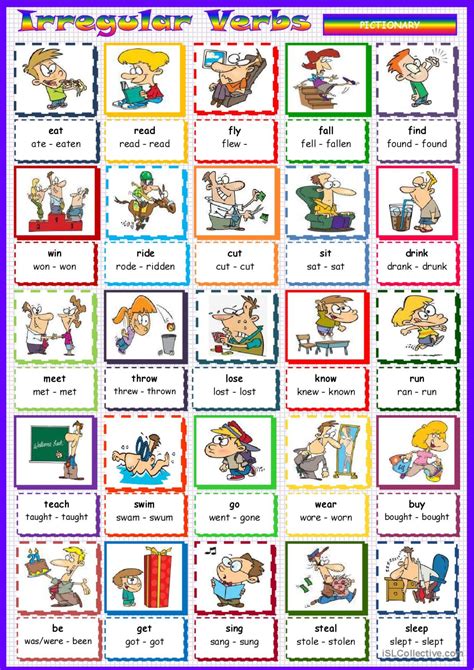 Picture Dictionary Irregular Verbs English Esl Worksheets Pdf Doc