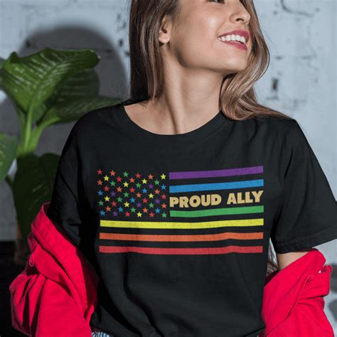 Gay Pride Ally Shirt Proud Ally LGBT Flag T Shirt Rainbow Gay