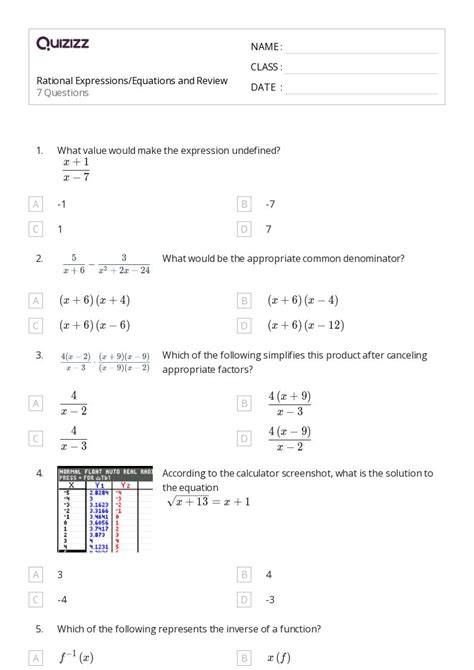 50 Rational Expressions Equations And Functions Worksheets For 10th