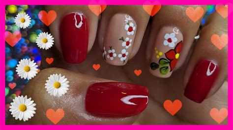 DECORACIÓN DE UÑAS FLOR ROJA Y FLORES BLANCAS FLOWERS NAILART