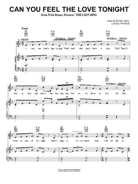 Can You Feel The Love Tonight From The Lion King By Elton John Sheet Music For Piano Vocal