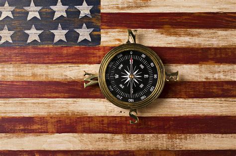 Compass On Wooden Folk Art Flag Photograph By Garry Gay Fine Art America