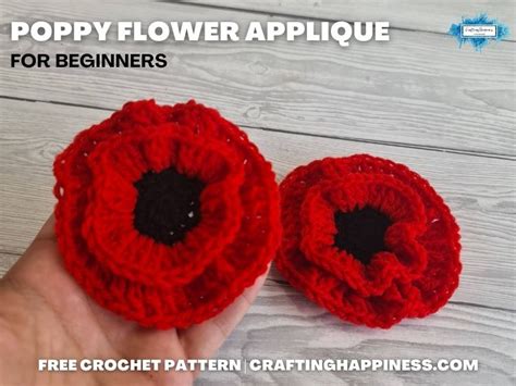 Easy Crochet Poppy Flower Applique Free Pattern Crafting Happiness