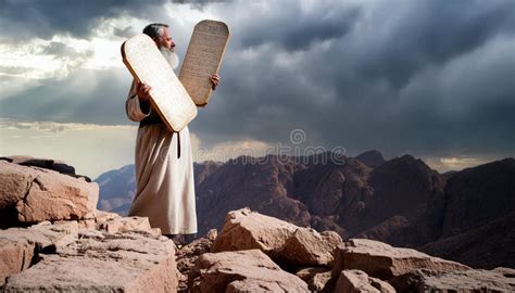 Illustration Of Moses With The Ten Commandments On Two Stone Tablets Stock Illustration