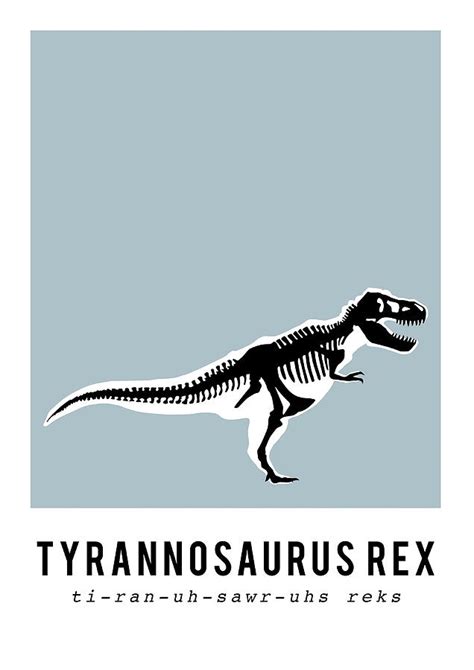 TRex Dinosaur Skeleton Fossil Poster 80s Cute Painting By Adrian Olivia