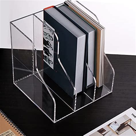 SANRUI Clear Acrylic Magazine File Holder With 3 Vertical Compartments