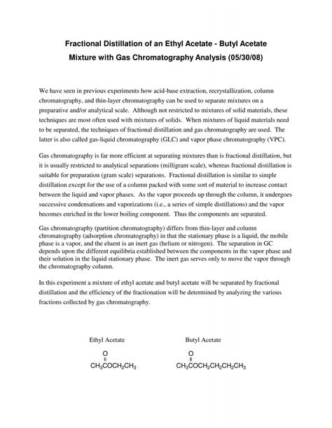 Fractional Distillation of an Ethyl Acetate - Butyl Acetate ... - Chemistry