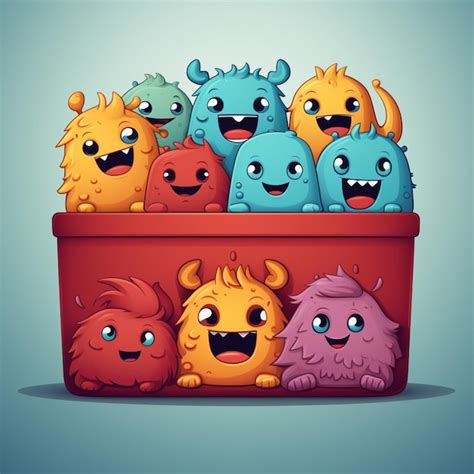 Cartoon Monsters In A Red Box With A Blue Background Generative Ai