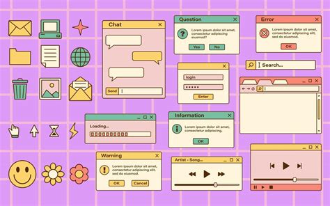 Vector Set Of Retro Vaporwave Computer Interface Vintage Browser And