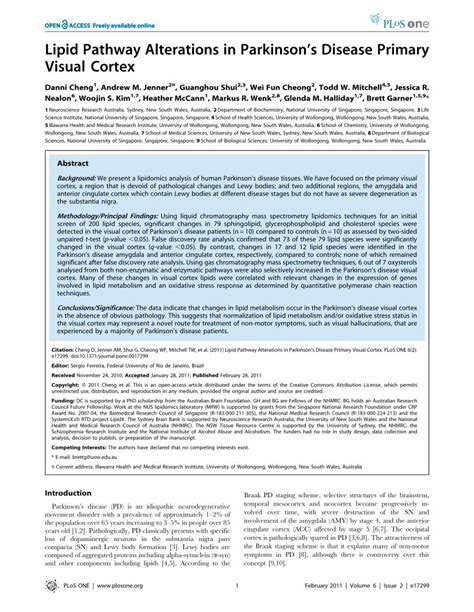 Pdf Lipid Pathway Alterations In Parkinsons Disease Primary Visual