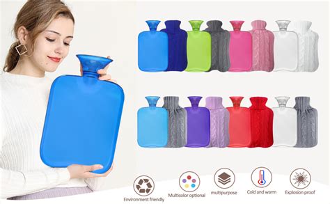 Attmu Rubber Hot Water Bottle With Cover Knitted Transparent Hot Water Bag Liter Blue