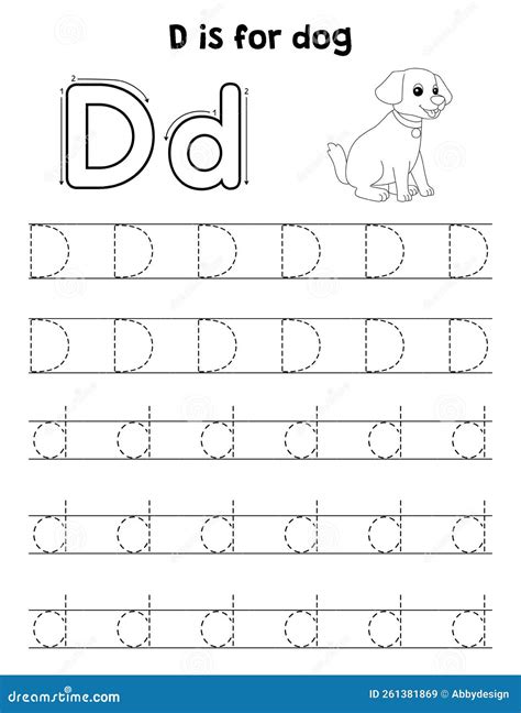 Dog Animal Tracing Letter ABC Coloring Page D Stock Vector ...