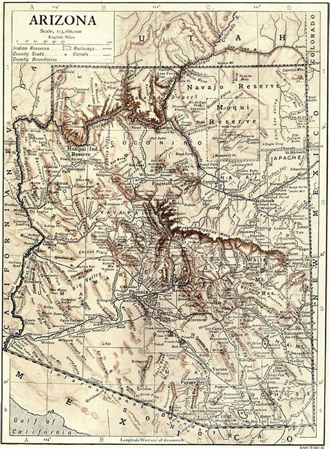 Vintage Map of Arizona from 1910