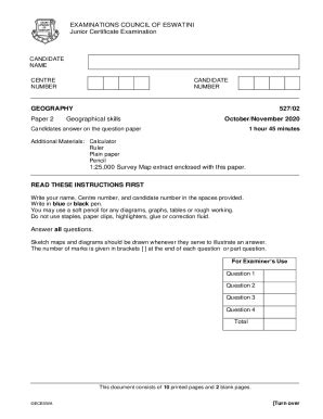 Fillable Online EXAMINATIONS COUNCIL OF ESWATINI Junior Certificate