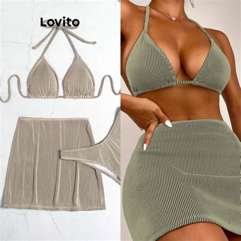 Lovito Bộ bikini hở lưng có dây buộc lưng trơn gợi cảm dành cho nữ LNL Shopee Việt Nam